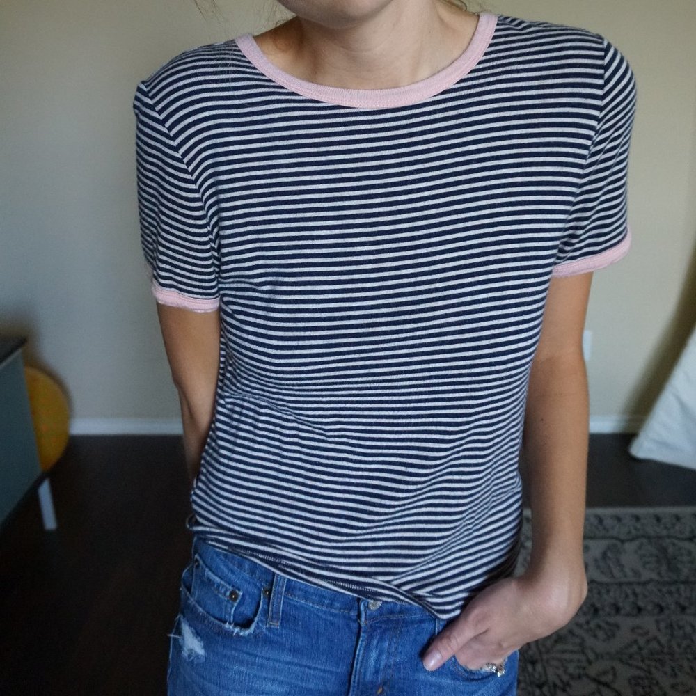 Navy Striped Ringer Tee